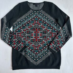 J Crew Dark Green Wool Embroidered Sweater